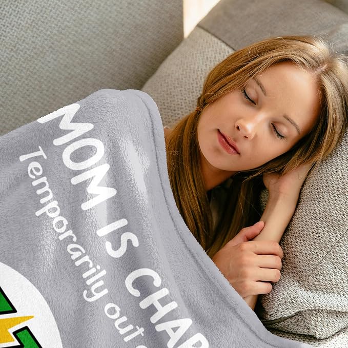 Craftique Mom Birthday Gifts, Funny Gifts for Mom- Mom's Charging Blanket | Mom Gifts for Women from Daughter Son Husband, Super Soft Blanket Throw for Napping Travel, 60”×50”