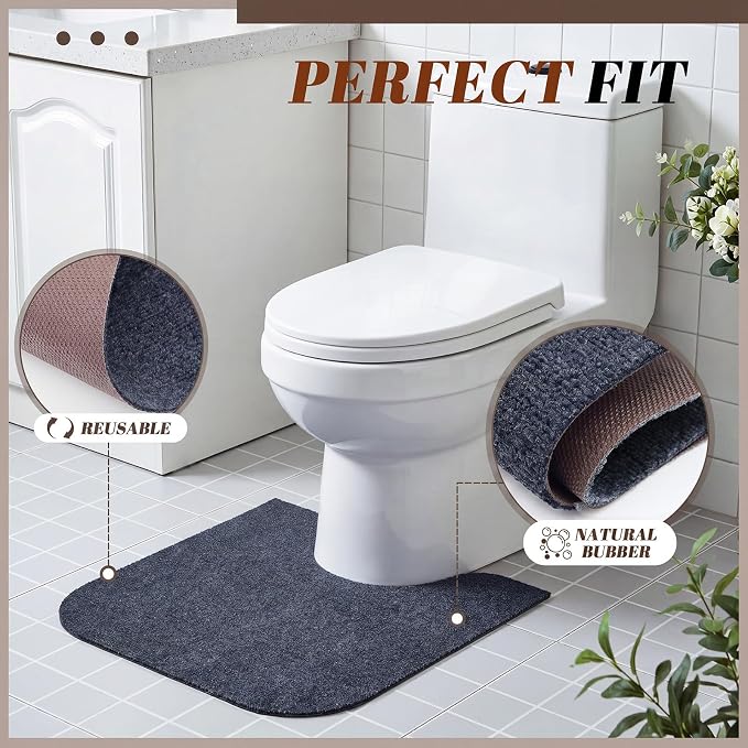 Drydiet 6 Pack Toilet Mat Round Commode Potty Training Urinal Mats Rubber Toilet Training Rug Pads Absorbent Rugs U Shaped Urinal Floor Mats for Bathroom Restroom, Gray (Small Opening Style)