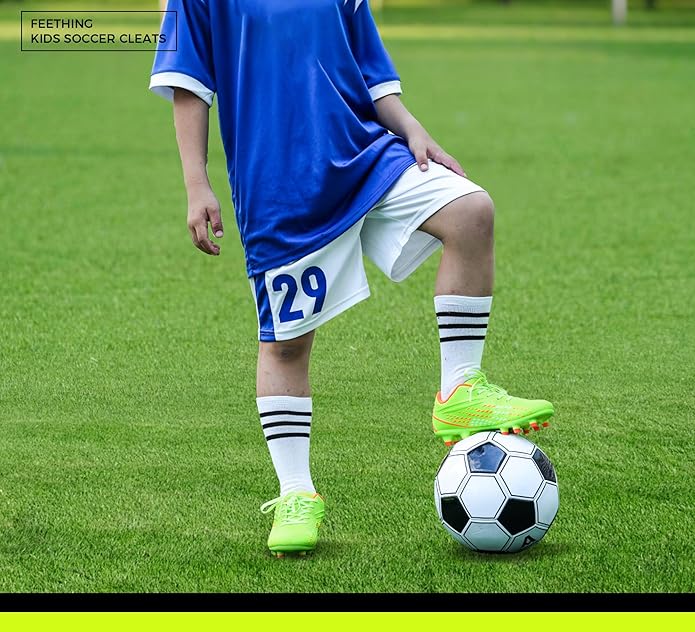Kids Soccer Cleats for Boys and Girls - Lightweight Firm Ground Football Shoes with Plastic Studs for Natural Grass Play
