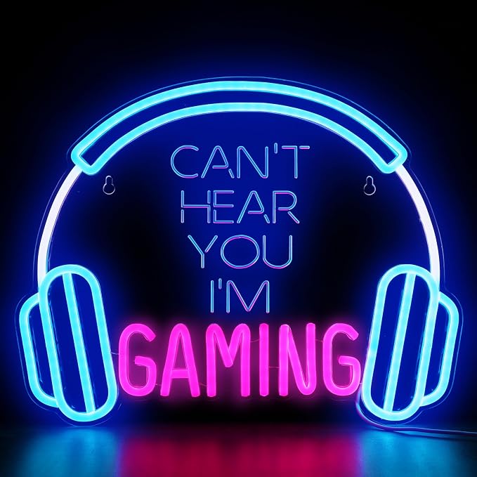 Kavaas Gamer Neon Sign, Neon Headphone Signs for Gaming Room Decor - Can't Hear You I'm Gaming Headset LED Light Sign for Teen Boys Room Decor - Best Gamer Gifts for Teenage Boys, Kids
