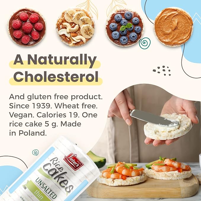 Lieber's Unsalted Rice Cakes, Gluten Free, Vegan, Kosher Certified, 3-Pack | Dairy Free and Wheat Free, Made with Whole-grain Brown Rice and Baked to Crispy Perfection for an Easy Crunchy Snack, 3.1 Oz.