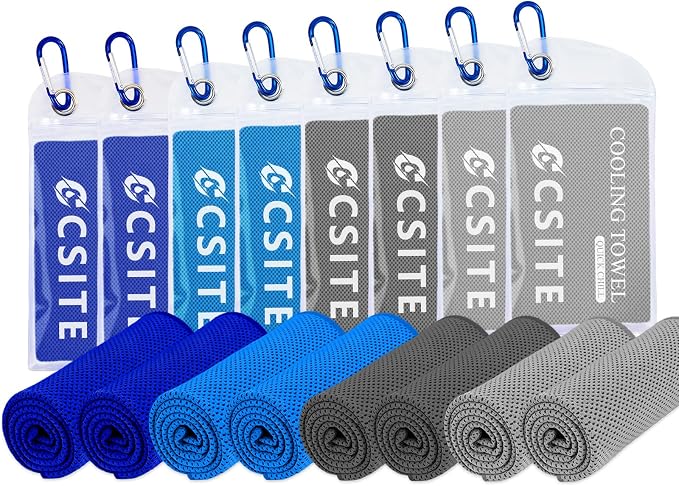CSITE Cooling Towels for Neck and Face - 8 Pack 47x12 Inch Ice Cold Microfiber Towels, Soft & Breathable Cooling Towel for Hot Weather, Sports, Yoga, Workout, Running, Golf, Camping