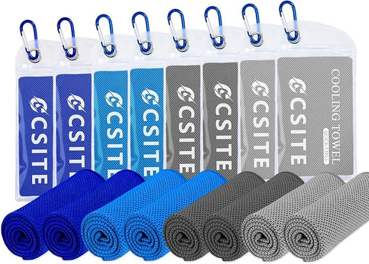 CSITE Cooling Towels for Neck and Face - 8 Pack 47x12 Inch Ice Cold Microfiber Towels, Soft & Breathable Cooling Towel for Hot Weather, Sports, Yoga, Workout, Running, Golf, Camping
