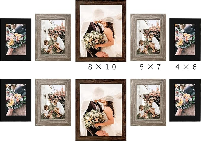 LUCKYLIFE Gallery Wall Frame Set, Picture Frames Collage 10-Pack for Wall or Tabletop with 8x10 5x7 4x6 Frames in 3 Different Finishes