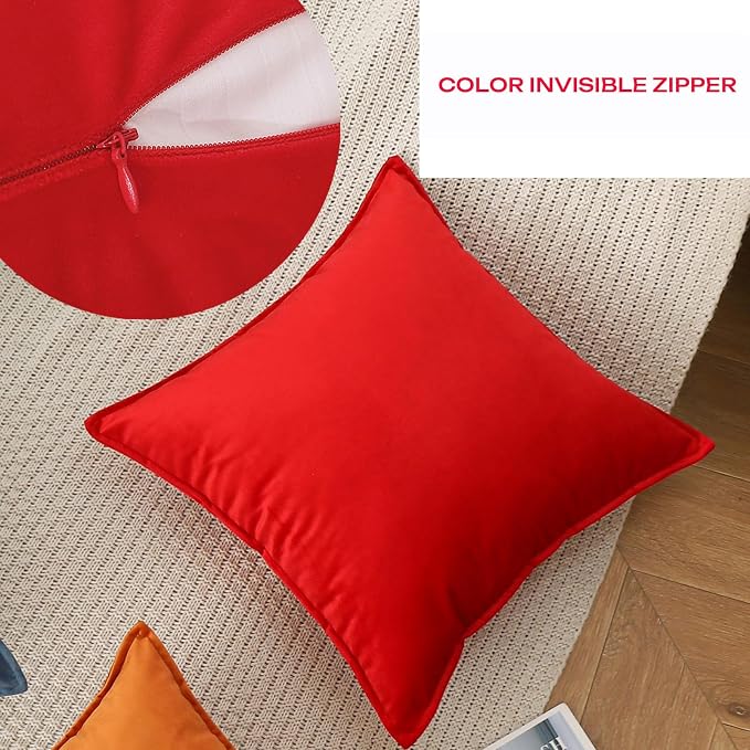 JIAHANNHA Velvet Red Throw Pillow Covers 18”x18”Pack of 2 Soft Decorative | Square Cushion Covers for Couch Sofa Bed Livingroom Car Home Decor,45x45Cm