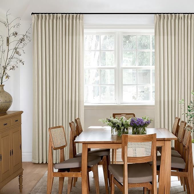 TWODRAPES Linen Pinch Pleated Linen Curtains 2 Panels for Living Room Bedroom Memory Training Shaped Semi Sheer Pleat Drapes with Hooks Rings Light Filtering Window Curtain 40x80