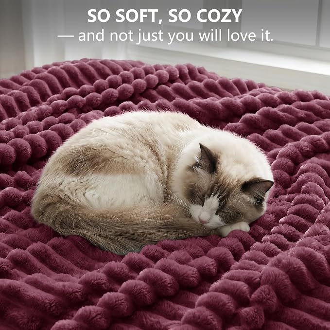Burgundy Red Throw Blanket for Couch & Bed, 50 x 60 Inch | 300GSM Ribbed Fleece Blanket, Soft, Cozy & Lightweight, OEKO-TEX Certified, All-Season Use for Travel, Dorm & Home Decor