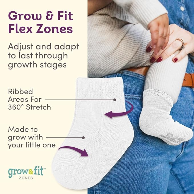 Fruit of the Loom Baby & Toddler Grow & Fit Flex Zones Cotton Stretch Socks - Unisex, Girls, Boys