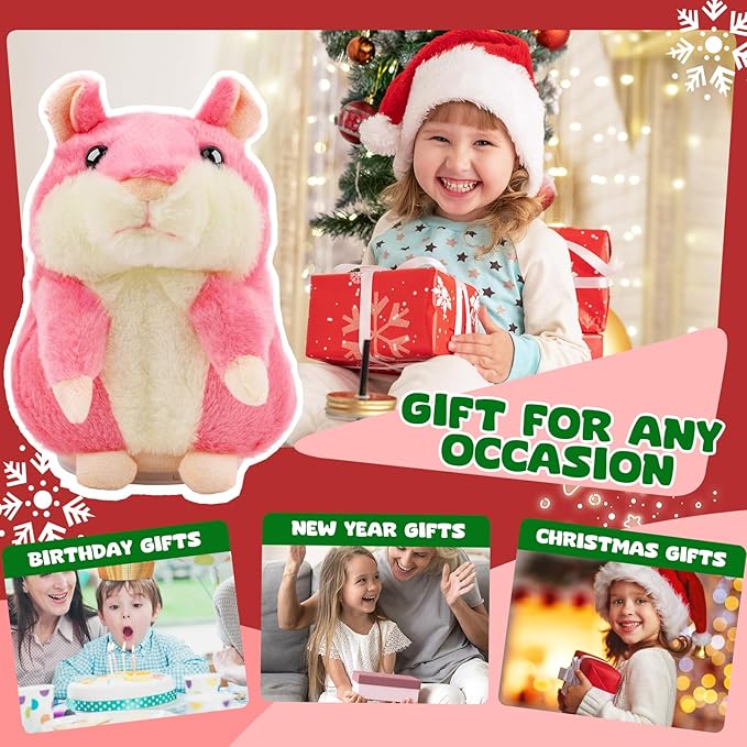 Talking Hamster - Stuffed Animals Toy for Girls 2 3 4 5 6 Year Old, Repeats What You Say - Toddler Interactive Plush Toys, Birthday Gifts for Girls 2 Years and Up