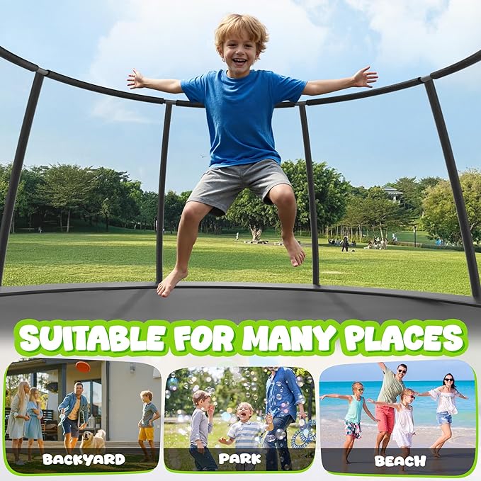 JELENS Trampoline 8FT 10FT 12FT 14FT 15FT 16FT, Recreational Trampolines with Enclosure Net, Outdoor Anti-Rust Trampolines for Kids and Adults, ASTM Approved