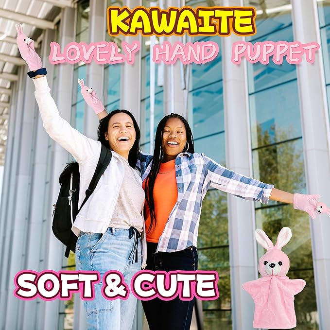 Bunny Hand Puppets for Kids and Toddlers Party Favors (1 Pack), Farm Animals Plush Toys, Bunny Puppet Stuffed Animals, Rabbit Hand Puppet for Class Role Play, Easter Basket Stuffers and Egg Fillers