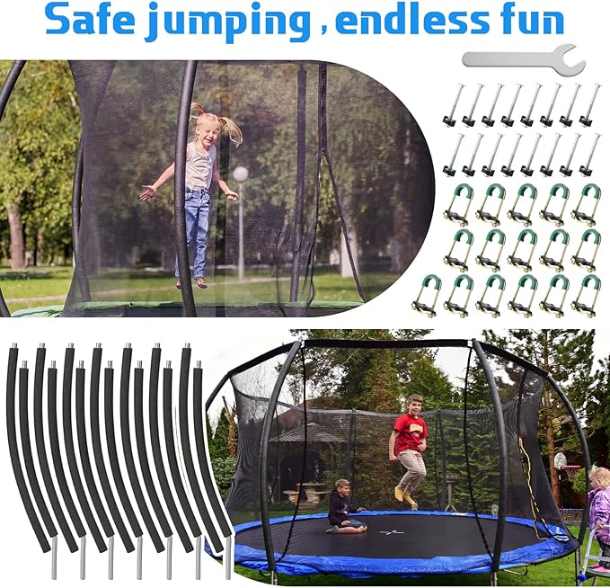 Trampoline Poles Replacement, Fit for 8-16ft Frame, Universal Curved Enclosure Net Pole, Includes Mounting Hardware & Foam Cover, 2 Installation Options