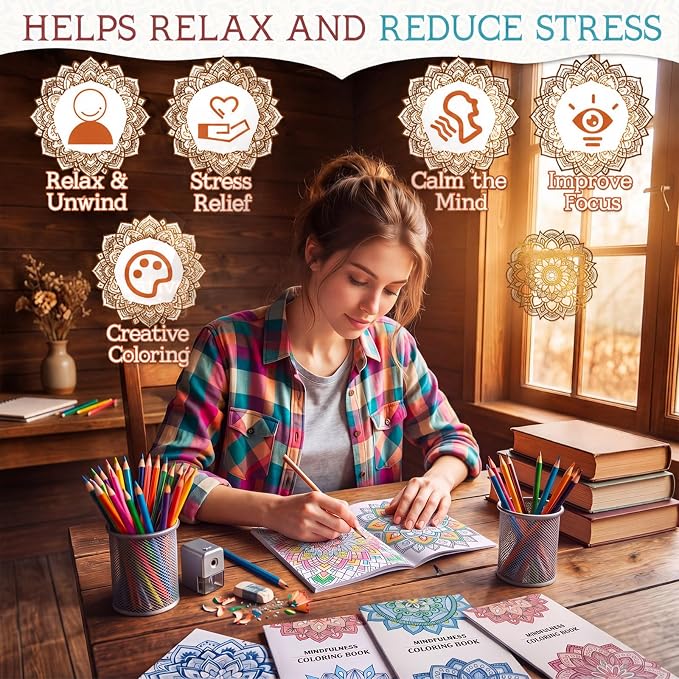Liliful 144 Pcs Natural Mandala Coloring Book Bulk 5 x 7 Inch Vintage Intricate Mandala Designs Party Favors Mindfulness & Stress Relief Coloring Books for Boho Home Decor & Wellness Gifting