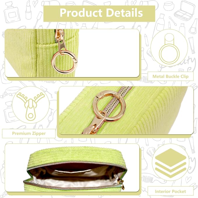 Period Bag for Girls, Corduroy Period Kit with Sanitary Pad Pouch, Menstrual Storage Bag and Tampon Holder for Purse, Girls School Essentials,Feminine Care Organizer(Green)