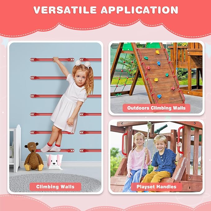 Dolibest 6 Pack 17-Inch Safety Handle, Heavy Duty Metal Safety Playground Handles, Indoor Monkey Bars, Playset Grab Handles for Kids Playhouse, Climbing Frame, Treehouse, Swing Set Accessories -Red
