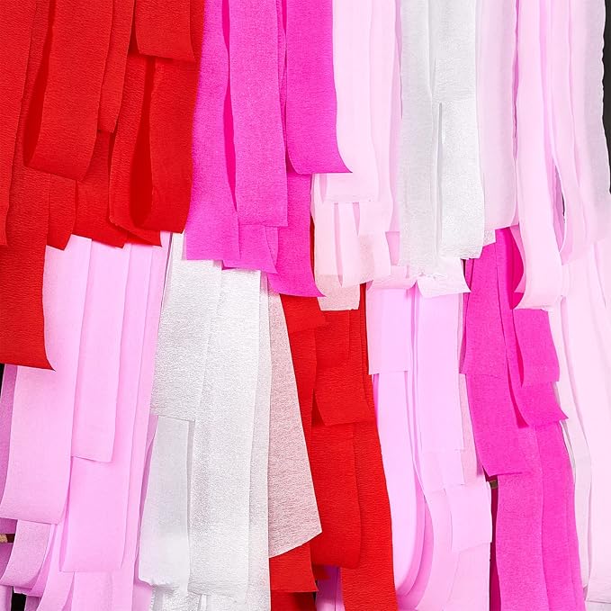 PartyWoo Pink Crepe Paper Streamers 6 Rolls 492 ft Pack of Light and Hot Pink Red White Crepe Paper Rolls for Baby Shower Valentine's Day Wedding Birthday Party Decorations (1.8 Inch x 82 Ft/Rolls)