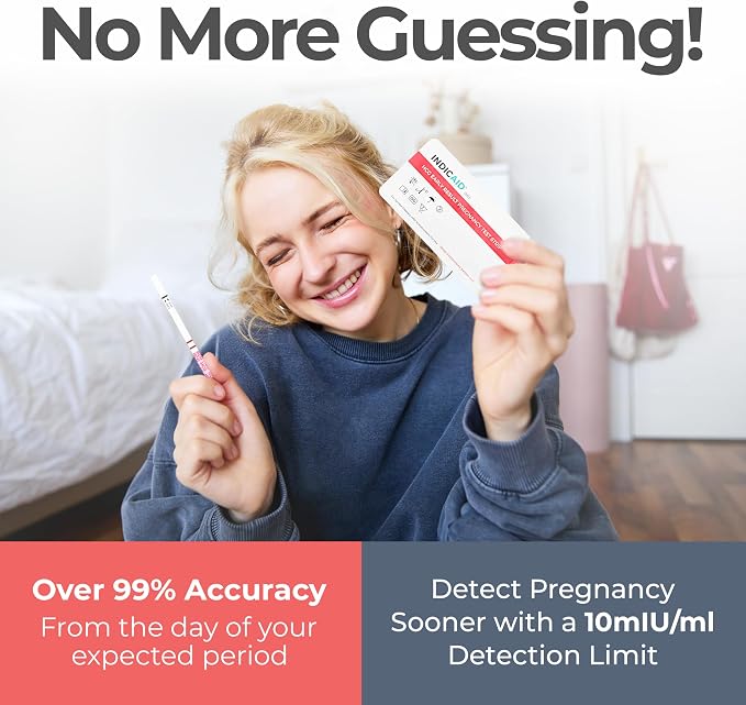 INDICAID 510K Cleared Early Detection Pregnancy Test Strips, High Sensitivity 10mIU to Test 6 Days Before Missing Period, 25 Tests Daily Monitoring of hCG During Pregnancy, Over 99% Accuracy