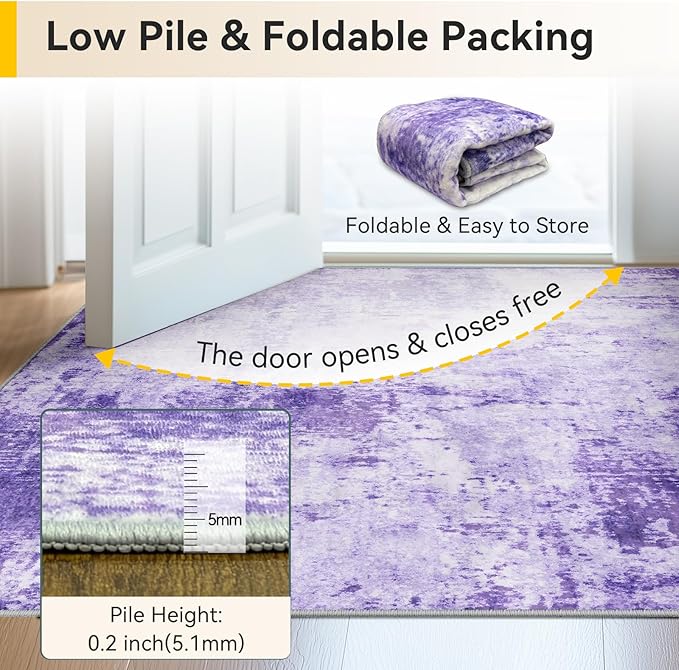 RELEANY Washable 4'x6' Abstract Area Rug for Living Room Purple | carpet for bedroom, kitchen, office, hallway and entryway, printed pattern, non-slip, soft, stain-resistant, easy to clean
