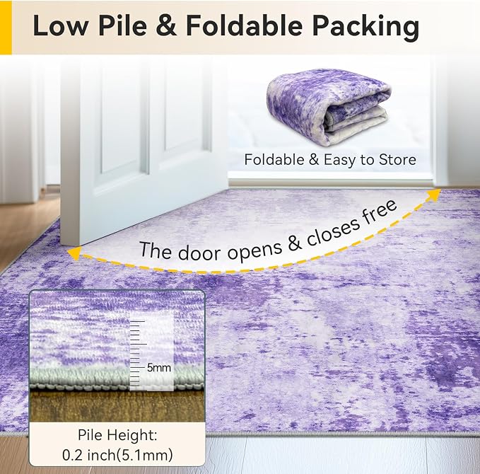 RELEANY Washable 6'x8' Abstract Area Rug for Living Room Purple | carpet for bedroom, kitchen, office, hallway and entryway, printed pattern, non-slip, soft, stain-resistant, easy to clean