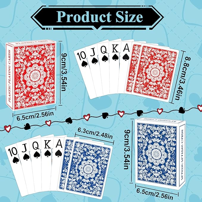 Plastic Playing Cards Waterproof Cards Poker Card 2 Pack Playing Card Large Print for Adults Seniors, Deck of Card Set Poker Cards for Beach Trip Pool Party Games (Blue & Red)
