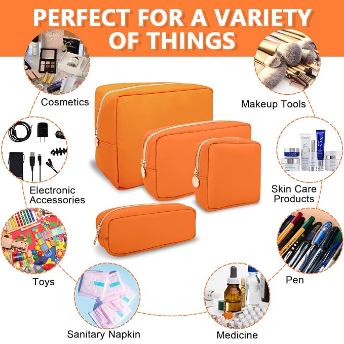 UIXIZQ Large Makeup Bag Pouch,Nylon Women Travel Toiletry Storage Bag Preppy Cosmetic Bag for Girls,Big Makeup Organizer Bag Cute Zipper Pouch Skincare Bag for Sport Work Gift(Large-Peach)