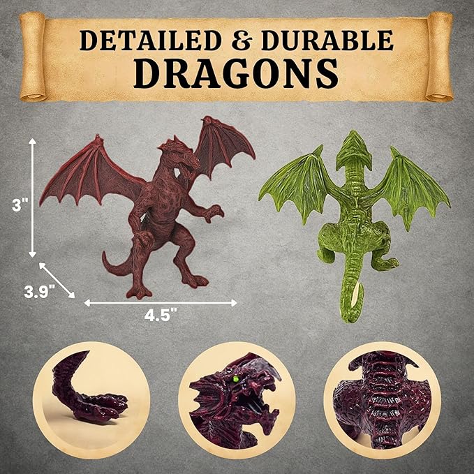 Liberty Imports Medieval Knights and Dragons Figures Playset – 42 Plastic Fantasy Soldier Figurines and Accessories Toys for Toddlers, Kids Imaginary Play Battles