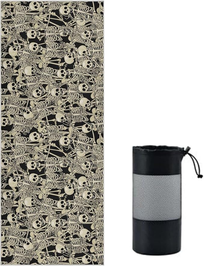 Fun Skull Yoga Mat Towel Non Slip Soft Sweat Absorbent Hot Yoga Mat Towel, for Hot Yoga, Pilates and Workout-73 x 27 Inch