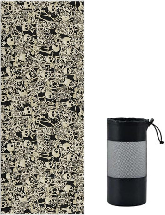Fun Skull Yoga Mat Towel Non Slip Soft Sweat Absorbent Hot Yoga Mat Towel, for Hot Yoga, Pilates and Workout-73 x 27 Inch