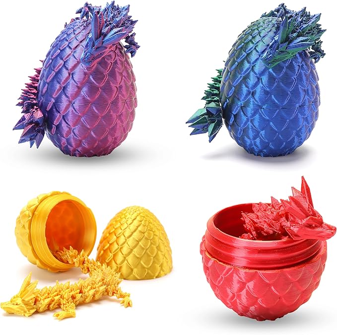 4PCS Mini 3D Printed Dragon Eggs with Dragon Inside, Surprise Stuffed Animals Fidget Toys for Kids, Small Dinosaur Dino Eggs Toys, Christmas Halloween Decorations Gifts for Girls Boys Party Favors