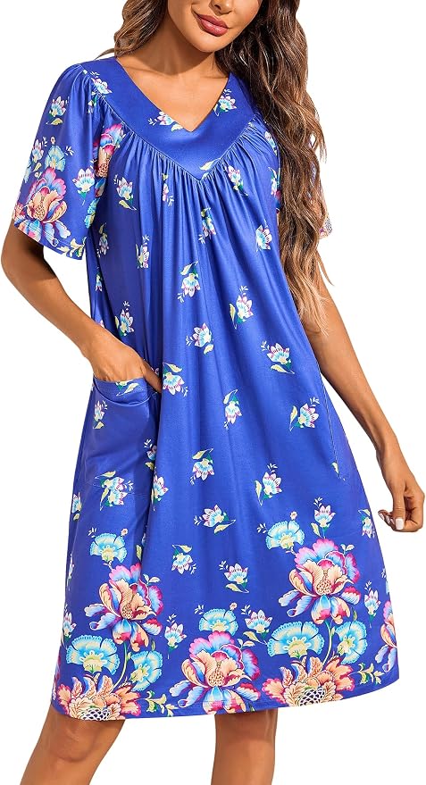 Ekouaer Womens House Dress Floral Print Moo Moos Nightgowns Moomoo Dresses Mumus with Pockets