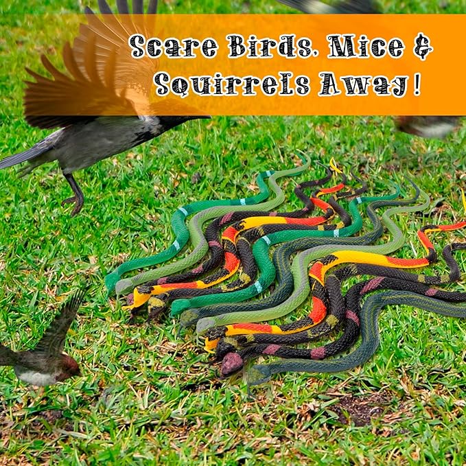 12 Pcs Realistic Rubber Snakes Colorful, Mini Plastic Snakes, Prank Snake Toys for Party, Tricking People, Kids Playing, Garden Props Decorations, 11in