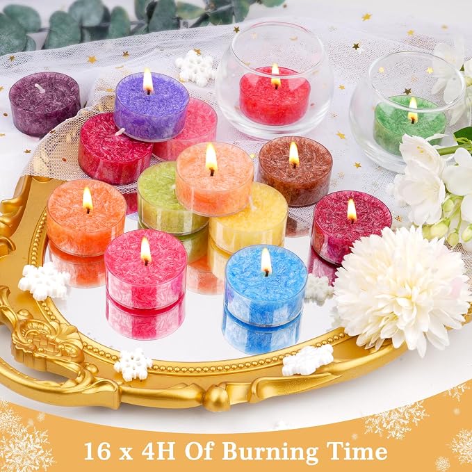 Tealight Candles for Women 16 Pack Aromatherapy Scented Candles Small Candle Gift Set for Women with 16 Scents Long-Lasting Soy Wax Candles for Relaxation, Decor, Christmas, Birthday, Mother's Day