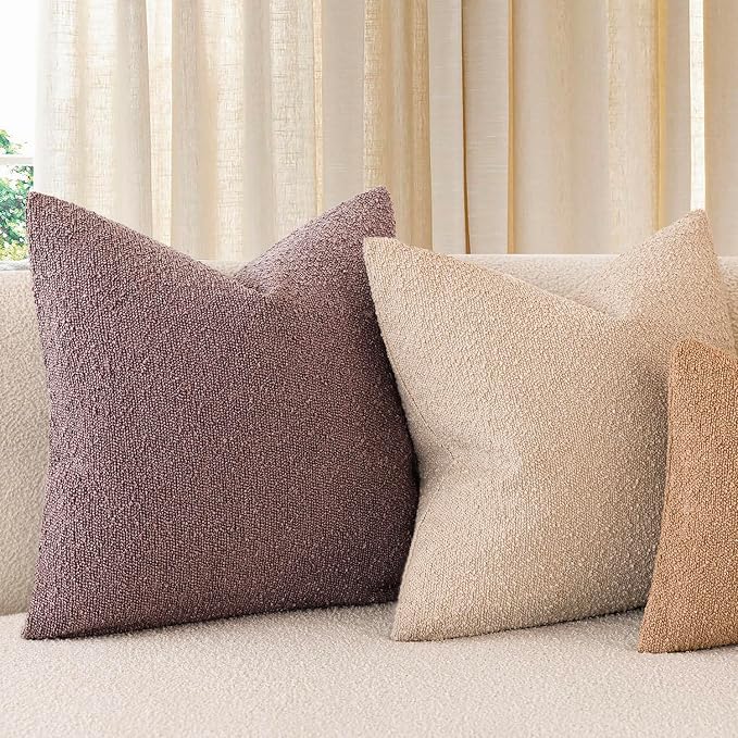 Foindtower Set of 2, Decorative Textured Boucle Throw Pillow Covers Accent Solid Pillow Cases Soft Cozy Couch Cushion Case for Chair Sofa Bedroom Living Room Home Decor 26x26 Inch Dark Purple