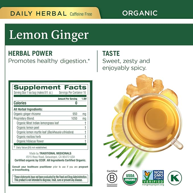 Traditional Medicinals Organic Herbal Tea - Six Calming Flavors, Chamomile, Hibiscus, Peppermint, Lemon Balm, Lemon Ginger & Passionflower, 96 Tea Bags (6 Pack)