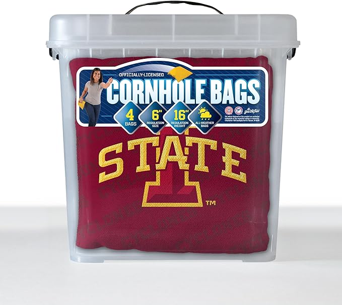YouTheFan Officially-Licensed NCAA Set of 4 Cornhole Bags - All Weather Regulation 6” x 6” Size - 16oz Weight - Designed in USA