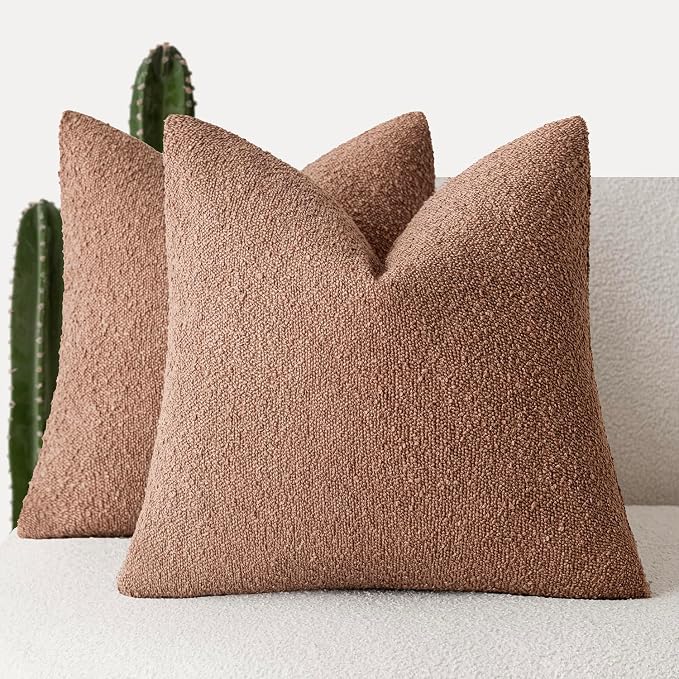 Foindtower Set of 2, Decorative Textured Boucle Throw Pillow Covers Accent Solid Pillow Cases Neutral Couch Cushion Case for Chair Sofa Bedroom Living Room Home Decor 24x24 Inch Dusty Orange Hazel