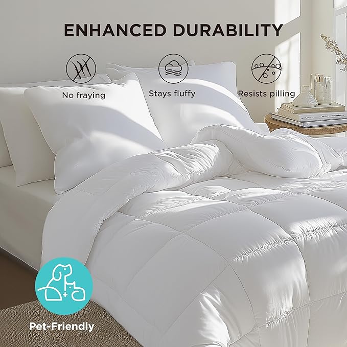 Bedsure Comforter Duvet Insert - Quilted Comforters Twin Size, All Season Duvet, GentleSoft Down Alternative Bedding, with 8 Tabs, Gifts for Women/Men, White, Twin 88 x 68 Inches