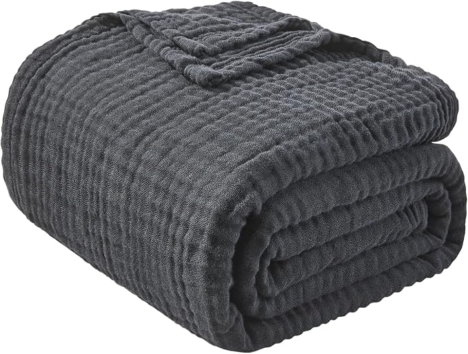 EMME Muslin Blankets for Adults Throw Blanket for Couch Breathable Gauze Soft Lightweight Airy Black Queen 90" x 90"