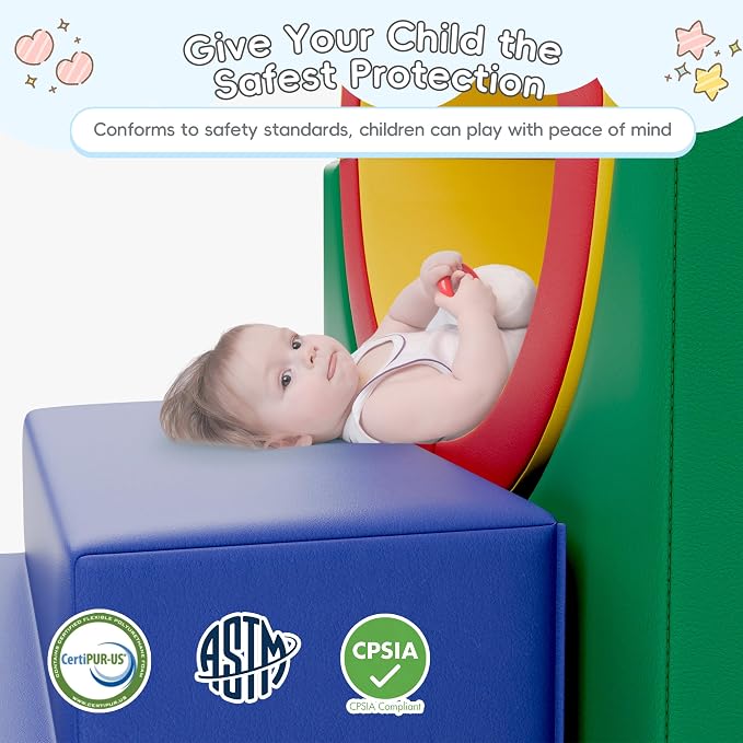 TOLEAD Tunnel/Ramps Foam Climber, Climb & Crawl Foam Activity Play Set for Toddlers and Kids, Safe Indoor Crawling Gym Equipment for,Infant,Baby Waterproof Easy to Clean