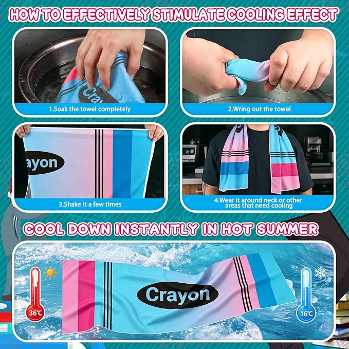 12PCS 40"X12" Crayon Cooling Towels, Fast Drying Sports Towel Soft and Breathable Neck Cooling Towel Baseball Swag, Suitable for Party Gifts Baseball Team Coach Gift Outdoor Camping Gym