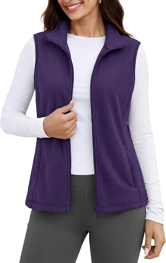 MAGCOMSEN Women's Fleece Vest Outerwear Sleeveless Lightweight Zip Jackets Warm Soft Vests with Zipper Pockets