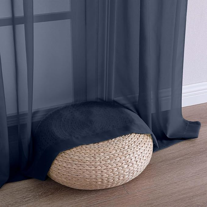 OWENIE Sheer Navy Blue Curtains 108 Inches Long for Living Room Bedroom 2 Panels Set, Lightweight Airy Navy Blue Sheer Curtain, Filmy Voile Rod Pocket, 2 PCS, Each 59" W x 108" L
