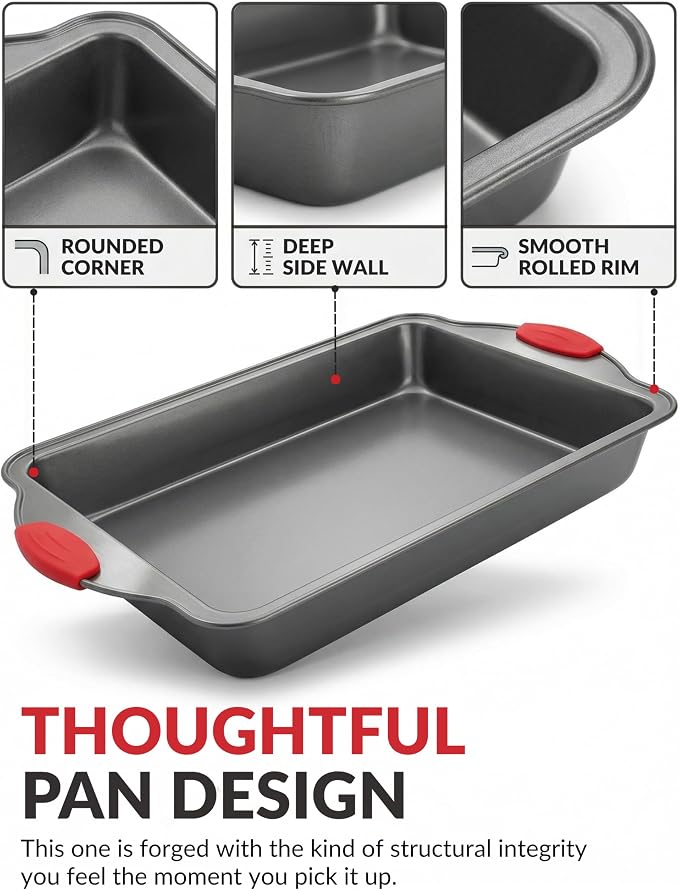 Boxiki Kitchen Non-stick 9x13 Rectangular Cake Pan - Durable Baking Pan for Oven Delights & Sheet Cakes - Non-Toxic, PTFE & PFOA Free