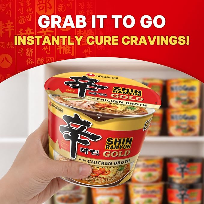 Nongshim Ramen Noodles, Gourmet Instant Ramen bowl, Premium Microwavable Noodle Soup, Shin Gold, 3.56 Ounce (Pack of 6)