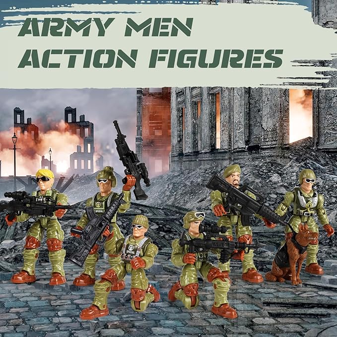 HAPTIME Toys for Boys, Army Men Action Figures, Boy Toys, Toy Soldiers with Weapons, Birthday Gift for Military Collectors (6Pcs Green)