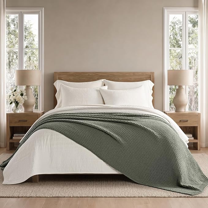 EVERGRACEHOME Chunky Chenille Knit Throw Blanket, 108x92, Dried Thyme Green | Sculpted Moss Stitch, Chic Modern Farmhouse, All-Season Warmth, OEKO-TEX® Certified, Oversized King for Couch, Bed, Sofa