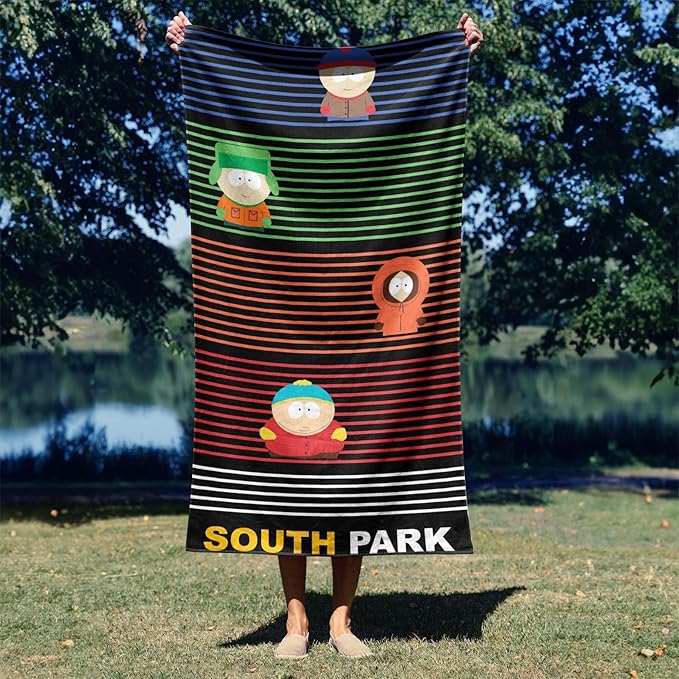 NORTHWEST South Park Beach Towel 2-Pack, Oversized, Soft, Absorbent, Sand-Free & Quick-Drying Pool Towels, Featuring Class Pic & Stripe Designs 30" x 60"