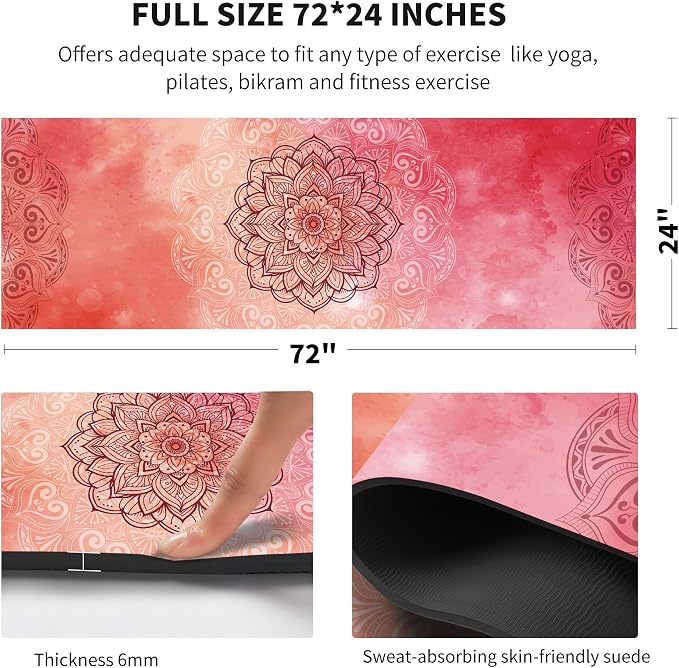 nuveti Yoga Mat Print Extra Thick TPE Non Slip Fitness Exercise Mat with Carrying Bag,72"x24" Extra Thick 6MM Exercise & Workout Mat for Yoga, Pilates Fitness and Floor Exercises