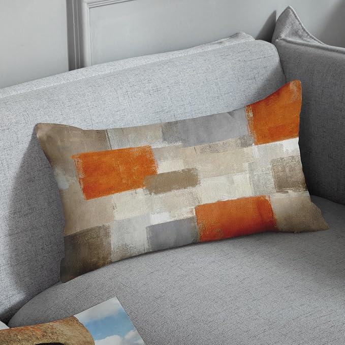 Emvency Throw Pillow Covers Set of 2, 12 x 20 Inch, Orange Beige and Grey | Modern Abstract Painting Outdoor Decorative Square Pillow Cases Couch Cushion Case for Couch Bed Sofa Living Room Home Decor