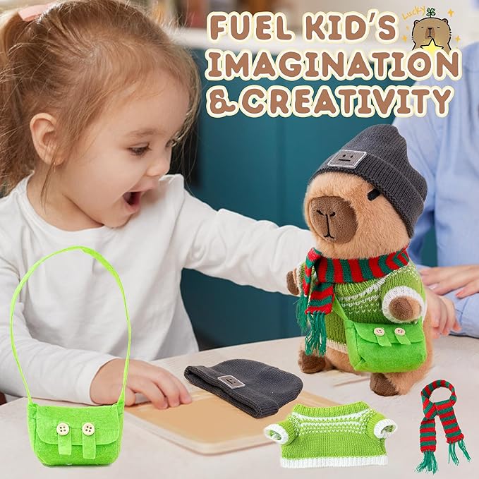 Capybara Plush with 10 Pcs Clothes & Accessories,Christmas Stuffed Animals, 10.2 in Cute Capybara Plush Toys,Birthday Gifts&Dress Up Cute Plushies for Boys/Girls (Daily-C)